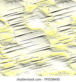 yellow fanciful 3D pattern with embossed curved areas and shaded straight lines, vector illustration