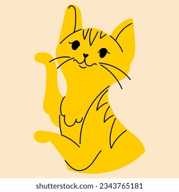 Yellow, fancy cat. Avatar, badge, poster, logo templates, print. Vector illustration in flat cartoon style