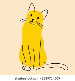 Yellow, fancy cat, kitty. Avatar, badge, poster, logo templates, print. Vector illustration in flat cartoon style