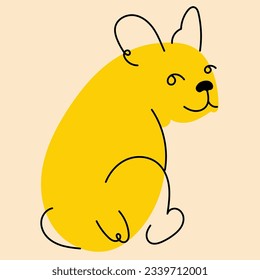 Amarillo, perro lujoso, cachorro. Avatar, insignia, afiche, plantillas de logotipo, impresión. Ilustración vectorial en estilo de dibujos animados planos