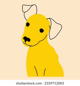 Yellow, fancy dog, puppy. Avatar, badge, poster, logo templates, print. Vector illustration in flat cartoon style