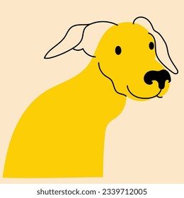 Amarillo, perro lujoso, cachorro. Avatar, insignia, afiche, plantillas de logotipo, impresión. Ilustración vectorial en estilo de dibujos animados planos