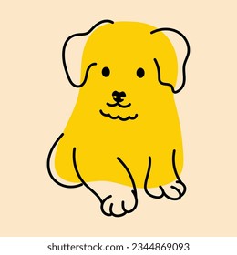 Amarillo, perro lujoso, cachorro. Avatar, insignia, afiche, plantillas de logotipo, impresión. Ilustración vectorial en estilo de dibujos animados planos