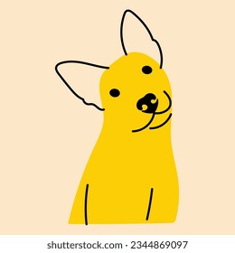 Yellow, fancy dog, puppy. Avatar, badge, poster, logo templates, print. Vector illustration in flat cartoon style