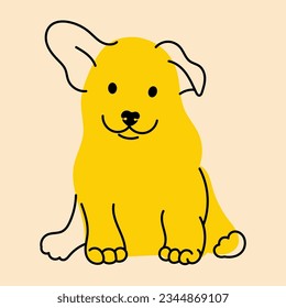 Yellow, fancy dog, puppy. Avatar, badge, poster, logo templates, print. Vector illustration in flat cartoon style