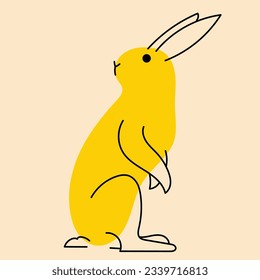 Yellow, fancy rebbit, bunny. Avatar, badge, poster, logo templates, print. Vector illustration in flat cartoon style