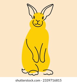 Yellow, fancy rebbit, bunny. Avatar, badge, poster, logo templates, print. Vector illustration in flat cartoon style