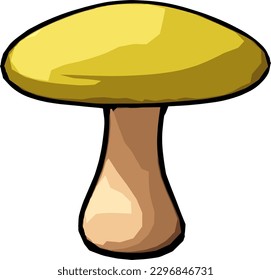 Yellow fantasy mushroom vector art, featuring a tall chubby stem and a wide, bulbous cap with a unique style and color. perfect for stickers, world-building, background art, and tile set  projects.