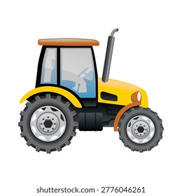 Yellow farm tractor side view illustration isolated on white background