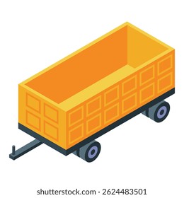 Reboque agrícola amarelo pronto para o transporte de mercadorias, projeção isométrica
