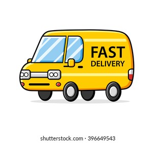 Yellow fast delivery service van.