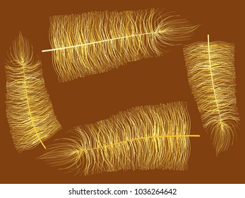 Yellow Feather Floating. Beautiful Hand Drawn Fluff. Feathers Isolated for Wallpaper, Illustration, Carnival, Masquerade, Invitation, Textile. Decoration Element for Your Design.