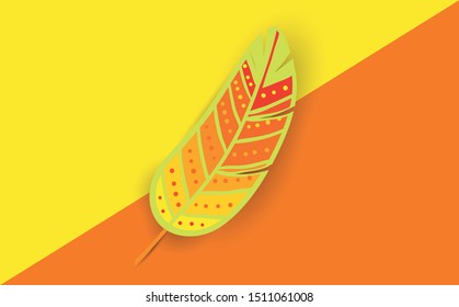 Yellow feather icon. Flat illustration of yellow feather vector icon for web on coffee background