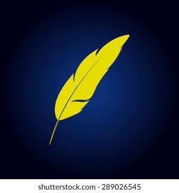 Yellow Feather Icon on a blue background