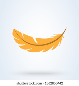 Yellow feather on white background. Vector illustration. Flat illustration of yellow feather icon