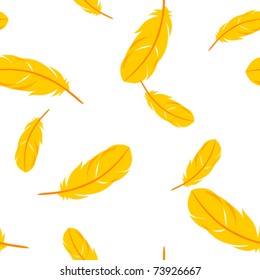 Yellow feathers on white background. Vector illustration