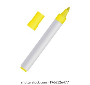 Yellow felt-tip pen on white background. Concept of basic and convenient felt pen for education or office work. Flat cartoon vector illustration