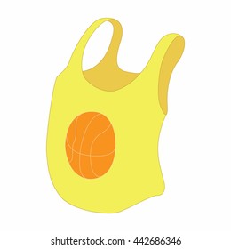 Yellow female tank top with basketball ball icon in cartoon style on a white background