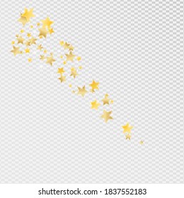 Yellow Festive Stars Vector Transparent Background. Shimmer Dust Border. Star Texture. Golden Graphic Sky Background.