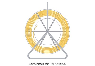 yellow fiber optic cable for internet wound on a reel