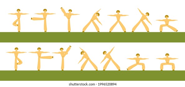 Yellow figure of  girl, who makes gim exercises