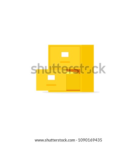 Yellow file cabinet with two drawer. Vector image isolated on white background