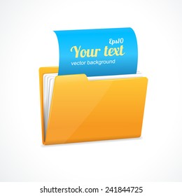 Yellow file folder icon isolated on white and text