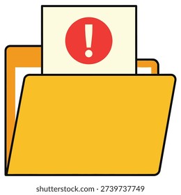 Yellow file folder with warning sign on top office organization concept icon