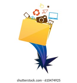 yellow file with technological icons and hole, vector illustraction design
