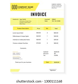 Yellow fill busines invoice template vektor
