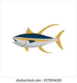 yellow fin tuna fish vector illustration, of sea animal graphic design element ideas