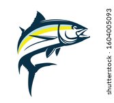 Yellow Fin Tuna Jumping Logo, A Modern Tuna fish Vector Jumping out of water, Great for fishing Logo. 
