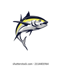 yellow fin tuna logo for fisherman  and Great for fishing Logo.Yellow Fin Tuna Jumping, A Modern Tuna fish Vector Jumping out of water