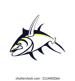yellow fin tuna logo for fisherman  and Great for fishing Logo.Yellow Fin Tuna Jumping, A Modern Tuna fish Vector Jumping out of water