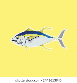 Yellow fin tuna, vector sea fish illustration on isolated background