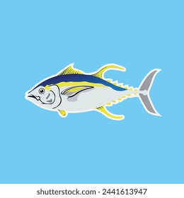 Yellow fin tuna, vector sea fish illustration on isolated background