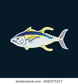 Yellow fin tuna, vector sea fish illustration on isolated background