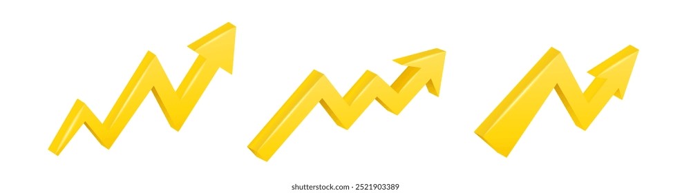 Flecha financiera amarilla para presentación de negocios. Creciendo y progresando en gráfico.