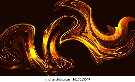 Yellow fire transparent abstract shining magical cosmic magical energy lines, rays with highlights and dots and light shines on waves on a blue background from below. Vector illustration.