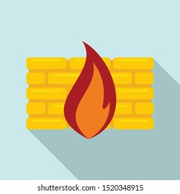Yellow firewall icon. Flat illustration of yellow firewall vector icon for web design