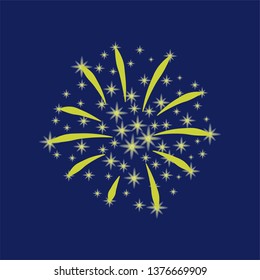 Yellow firework with sparks on a dark background. Vector illustration.