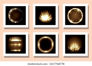 Yellow fireworks frames set design, Celebration festival event holiday party anniversay explosion and festive theme Vector illustration