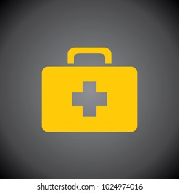 Yellow First Aid Box icon on black background.