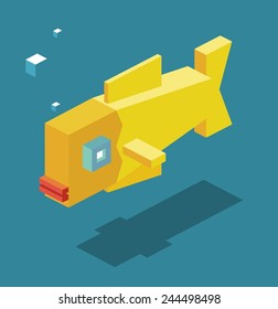 yellow fish. 3d pixelate isometric vector