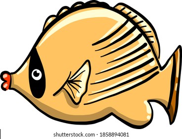 Yellow fish with big lips, illustration, vector on white background