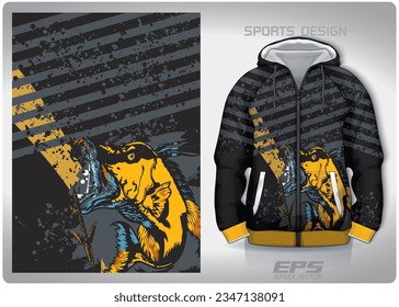 Yellow fish in black streaks pattern design, illustration, textile background for sports t-shirt, football jersey shirt mockup for football club. consistent front view