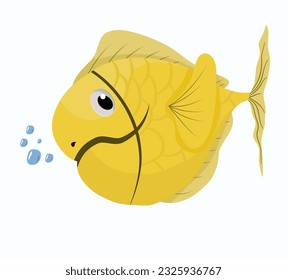 Yellow Fish Cartoon Flat Design Cute Expression Animals