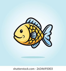 Yellow fish Cute Cartoon Icon Vector Illustration. Isolated background. Flat Cartoon Style