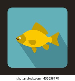 Yellow fish icon in flat style on a baby blue background