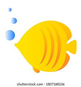 Vector de peces amarillos para el emoticono de vacaciones. Ilustración animal aislada en fondo blanco